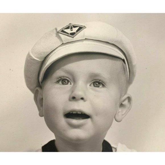 Vintage Found Photo Baby Boy In Sailor Hat Overalls 8 x 10 - Picture 5 of 7